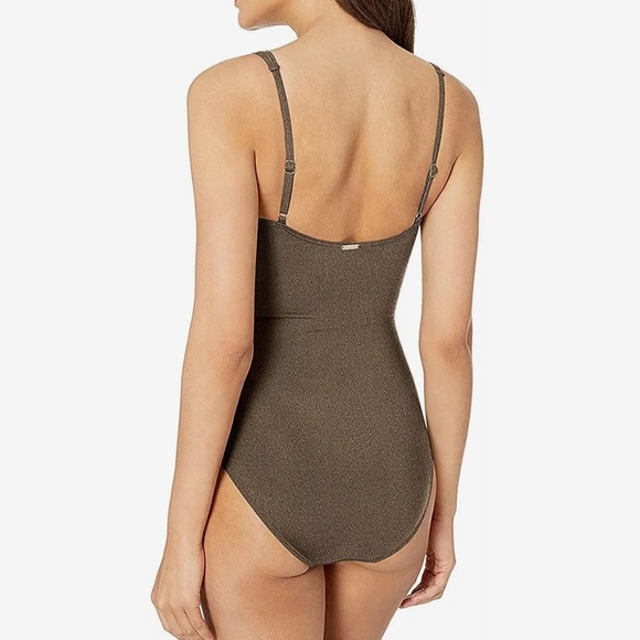 Calvin Klein Pleated One Piece Swimsuit, Bronze, 16 - Picture 10 of 10